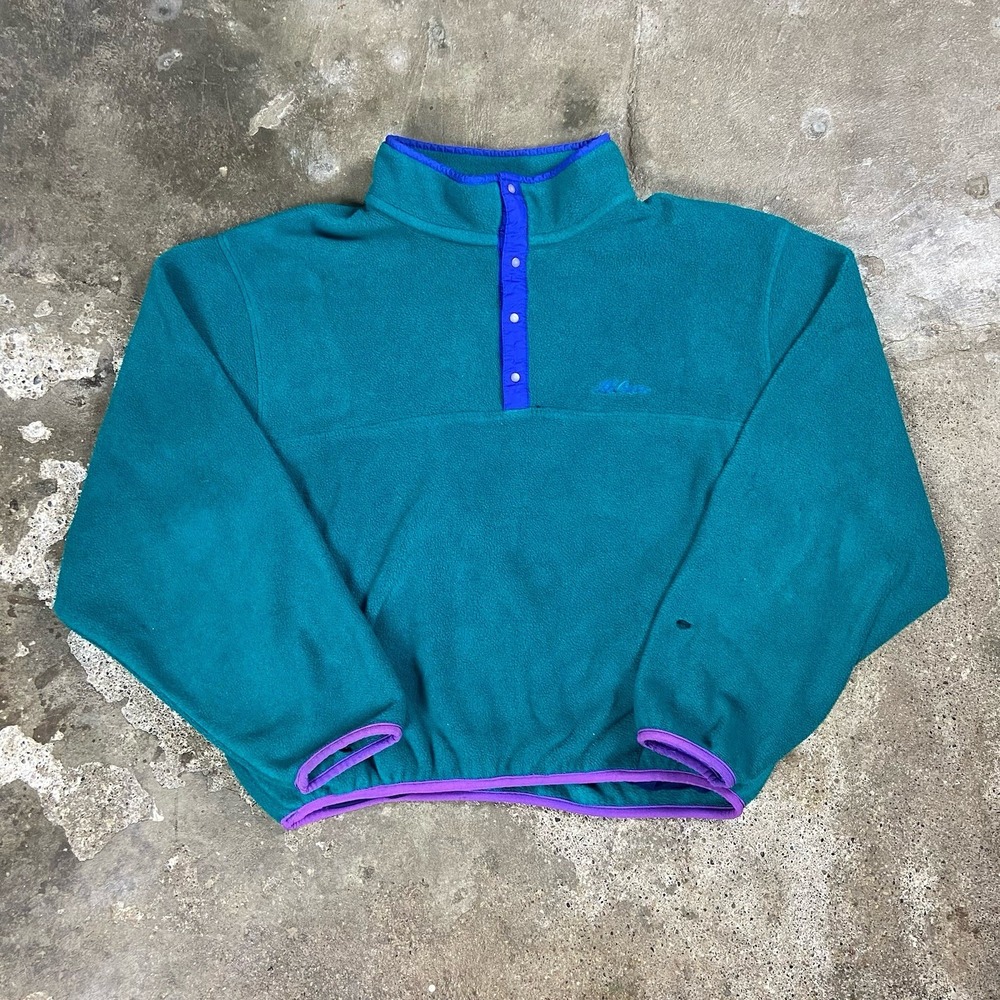 Vintage 80s LL Bean Snap-T Fleece Size Medium Green Pullover Embroidered Logo